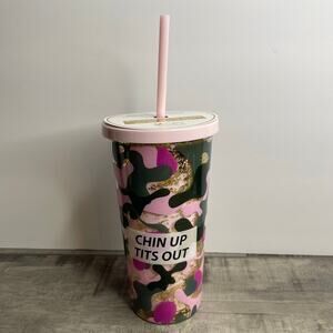NEW Mugsby CHIN UP Pink Camo Glitter 20 oz Tumbler Cup with Straw